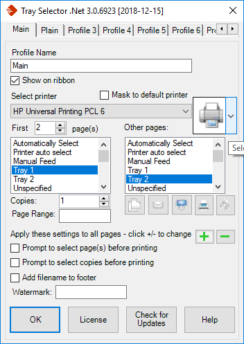 Cuadro de Diálogo de Configuración de Tray Selector